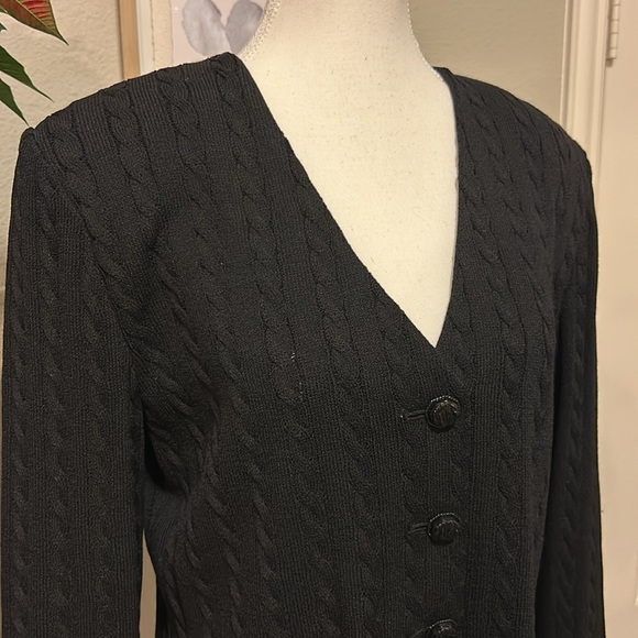 St John Collection by Marie Gray | Black Cable Knit Button Down | 8 - Picture 5 of 17